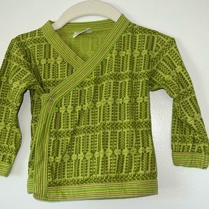 NWOT Kate Quinn Organics green long sleeve body wrap (snap kimono) in size 3-6M